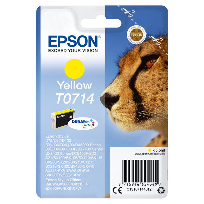 Tinta Original Epson T071340 Amarillo 7ml Stylus D78/92/ 120/ Dx40x0/ 44x0/ 50x0/ 60x0/ 74x0/ 84x0/ 7000f/ Guepardo