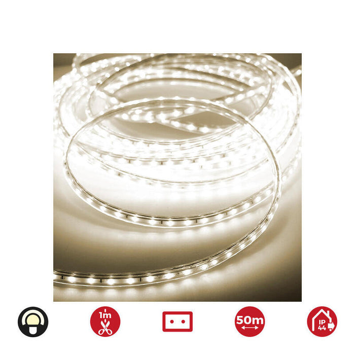 Tira De Led 50m. 60 Leds/M 4,2w/M Blanco Calido 3.200k Ip44 Edm 220-240v (Uso Interior-Exterior)