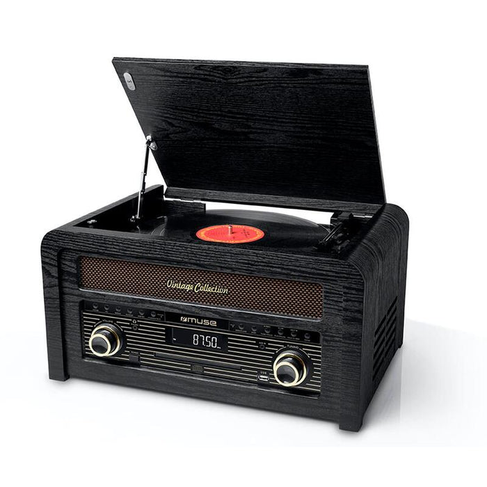 Tocadiscos  Muse Mt-115 W Black Wood Con Radio Y Altavoces
