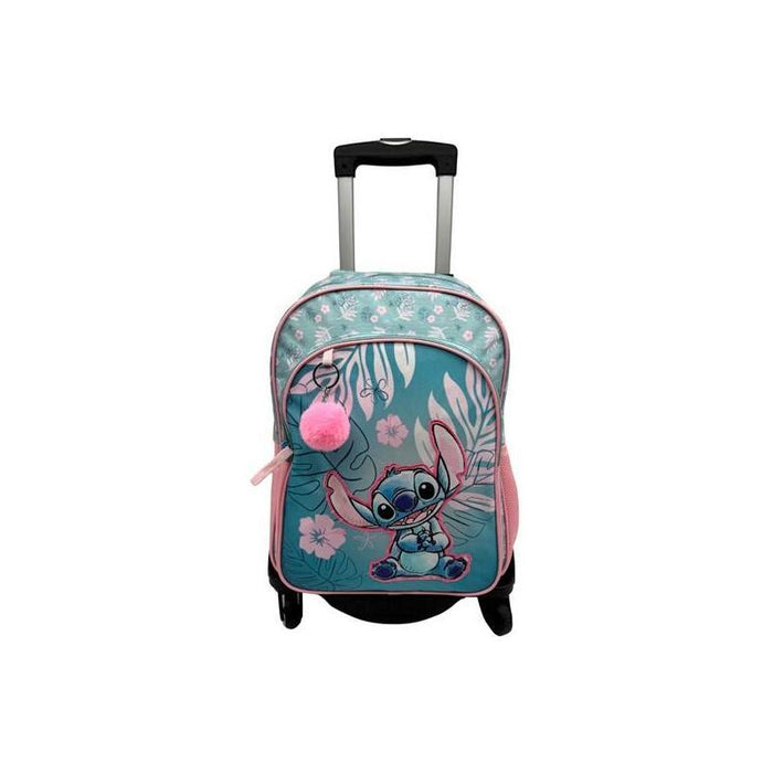 Toybags Mochila Primaria Stitch Pink Doble Compartimento 44x30x20cm + Carro Negro