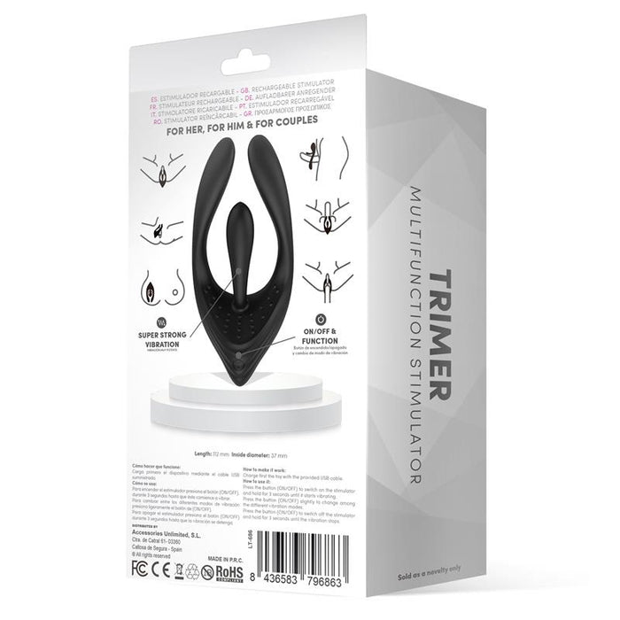 Trimer Estimulador Multifunción Para Parejas Y Masturbación Usb Silicona Negro