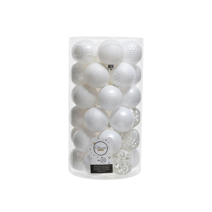 Tubo Con 37 Bolas Blancas Decorativas Para Arbol De Navidad Ø6cm