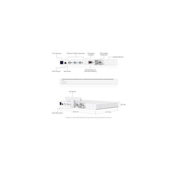 Ubiquiti Uisp-P-Pro . Sai Con 3 Salidas Power Transport. 2 Bah&Iacute As Psu Con 1 Fuente Ca/Cc De 250w Incluida (Hasta 480w Con Segunda Fuente No Incluida). 1 Puerto De Bater&Iacute A De Cc Para Bater&Iacute A Externa De