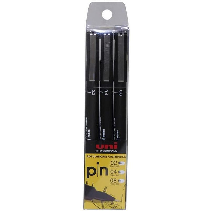 Uni-Ball Rotulador Calibrado Uni Pin Estuche 3 Ud. - Punta Poliacetal De 0.2, 0.4 Y 0.8 Mm. - Tinta Resistente Al Agua Y A La Luz - Color Negro