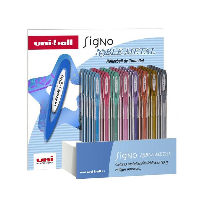 Uni-Ball Signo Noble Metal Expositor De 48 Boligrafos De Tinta Gel - Punta De Bola 0.8mm - Tinta Resistente Al Agua Y