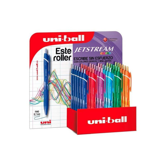 Uniball Expositor Rollerball Jetstream Sxn-150c/3d Retractil Azul-Azul Claro-Rojo-Verde-Verde Claro-Rosa-Naranja-Violeta -36u-