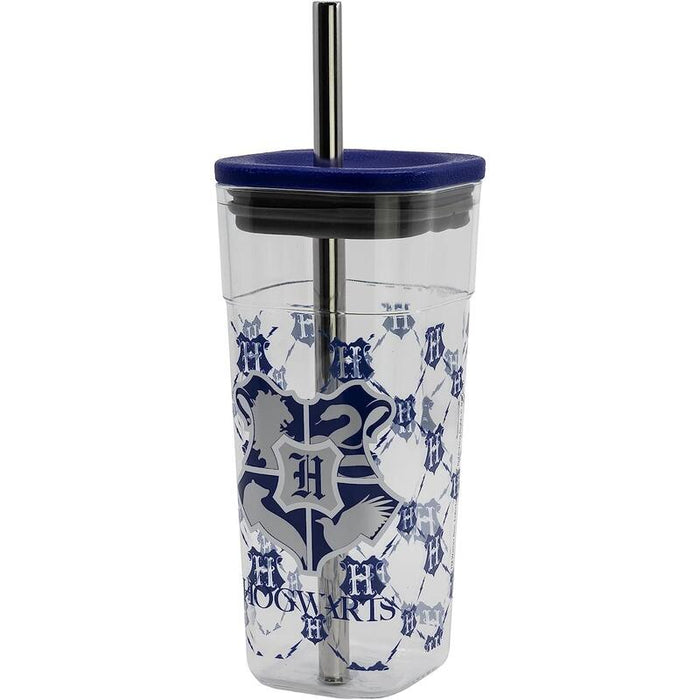Vaso Cube Alto De Plástico Con Pajita De Acero Inoxidable - 540 Ml De Harry Potter
