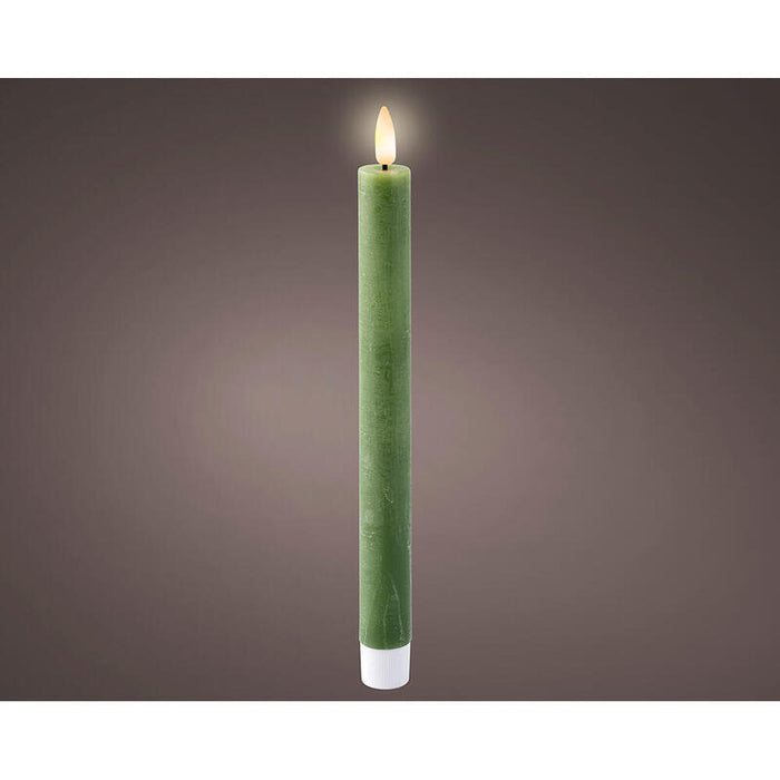 Vela De Cera Led Color Verde, Acabado Rústico, Ø2,20 X 24,50 Cm, Pack 2 Uds