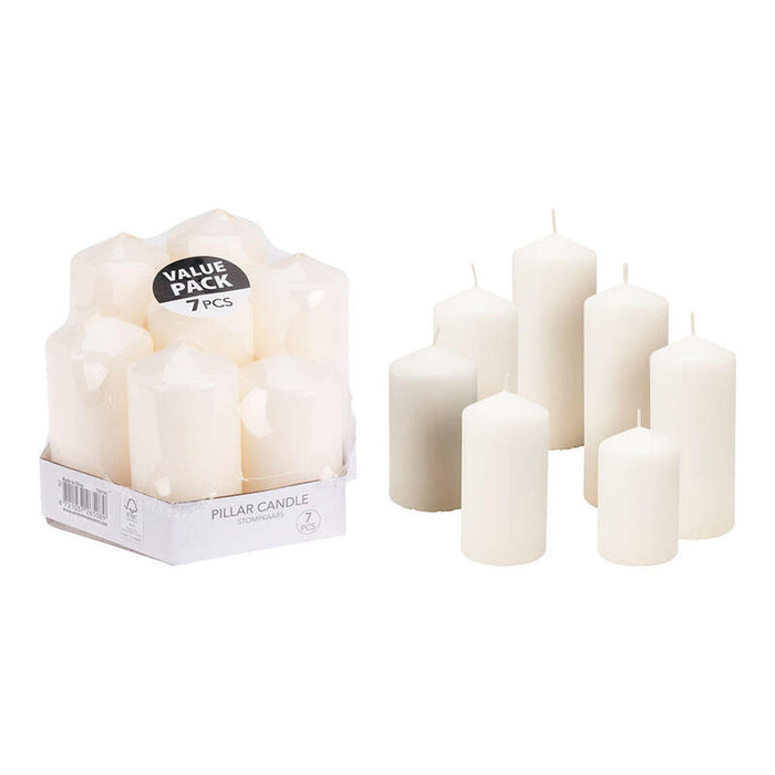 Velas Blancas De Ø55 Mm Con Diferentes Alturas, 7 Uds