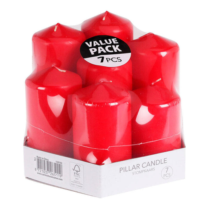 Velas Rojas De Ø55 Mm Con Diferentes Alturas, 7 Uds