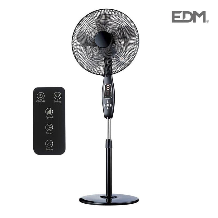 Ventilador De Pie Con Mando Negro 60w  Ø Aspas 40 Cm Altura Regulable 110-130 Cm Edm