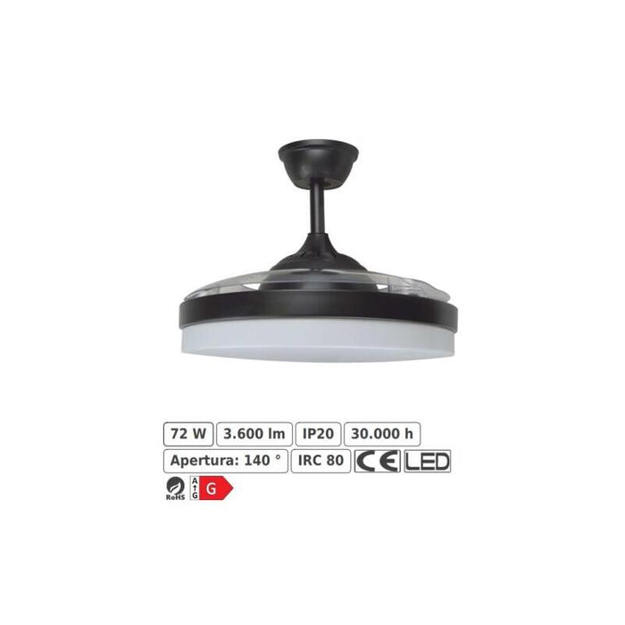 Ventilador Tahití Techo 1060 Mm Mando A Distancia 6 Velocidades Motor Dc Luz Led Integrada Acabado En Negro