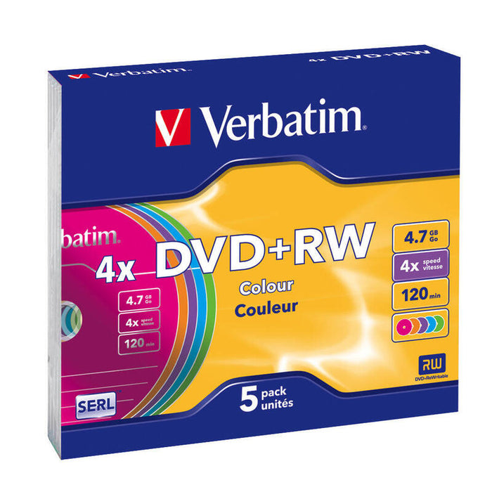 Verbatim Dvd+Rw, 4.7gb, 4x, 5 Pack Slim Case, Superficie 5 Colores