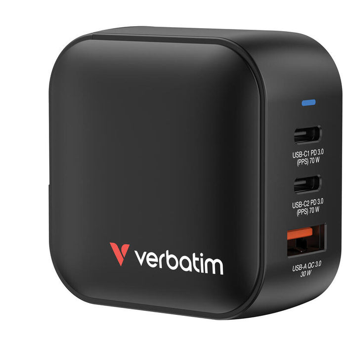 Verbatim Mini Gan Charger 70w 2xusb-C Pd, 1xusb-A Qc 3.0 32229