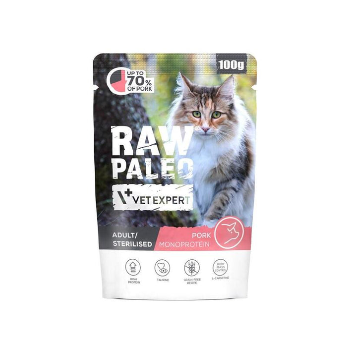 Vetexpert Raw Paleo Adult Sterilised Pork - Comida Húmeda Para Gatos - 100g