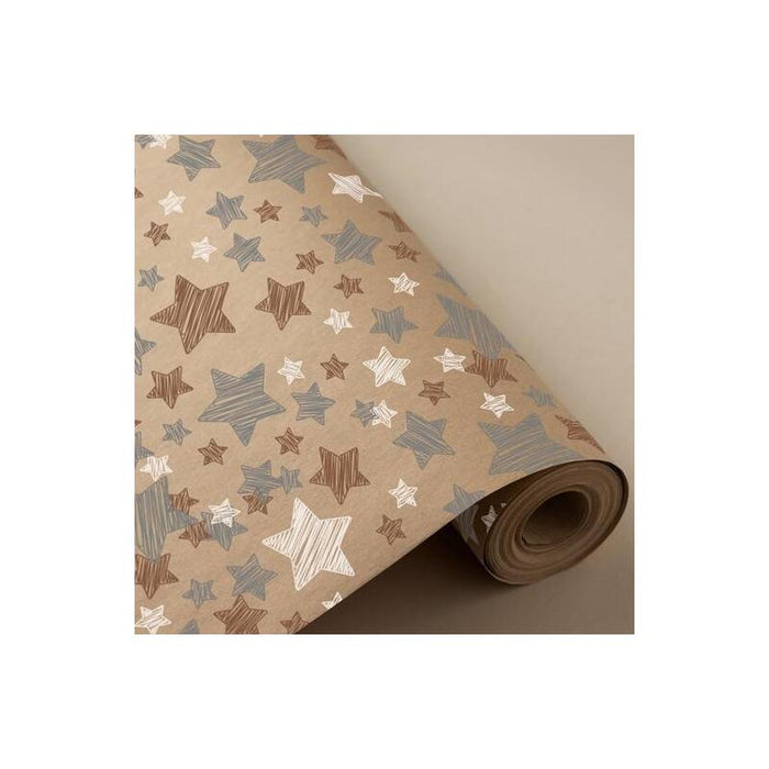 Wonder Papel De Regalo Bobina 31cm 2kg Kraft 100% Reciclado Estrellas