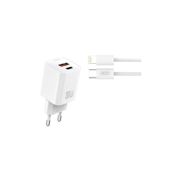 Xo L149 Cargador De Corriente 30w - Usb-A Y Usb-C - Alto Rendimiento - Incluye Cable Usb-C A Lightning - Blanco
