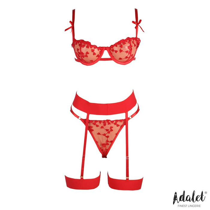 Zoey Set Sujetador, Tanga Y Liguero Con Corazones Rojo Talla (Interno):S/M